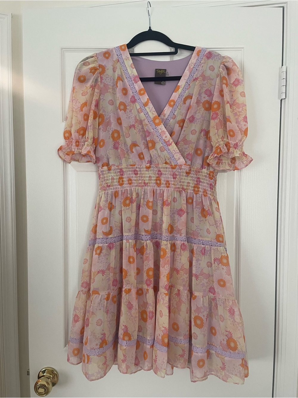 Floral Smocked Waist Dress in Pink and Orange